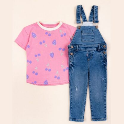 Conjunto overol fresas rosado