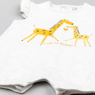Pelele corto para bebé blanco con estampado de jirafas