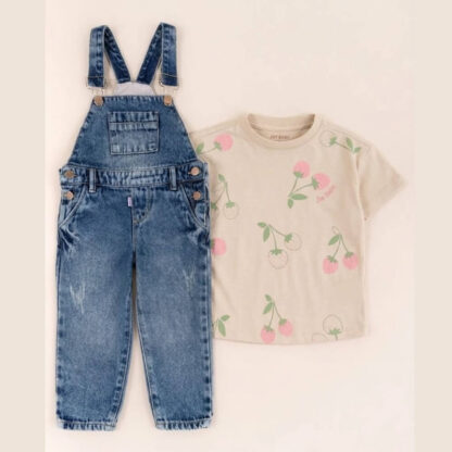 Conjunto overol cherries beige