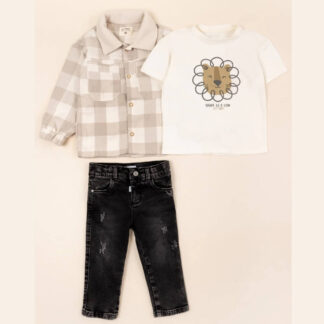 Conjunto 3 prendas niño lion beige