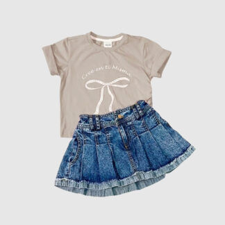 Conjunto camel & denim “Sweet Bow”