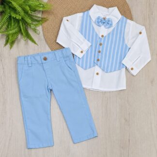Traje Chaleco Rayas Azul Cielo Niño
