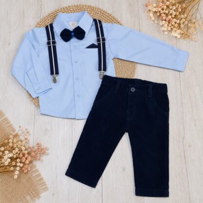 Conjunto Baby Elegante Pana Azul Oscuro
