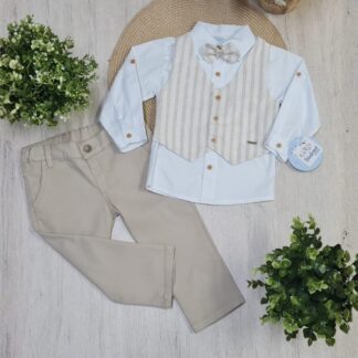 Traje Chaleco Rayas Beige Niño