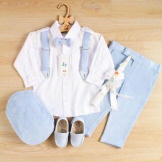 Conjunto de Niño con Tirantes en Pana Azul Claro