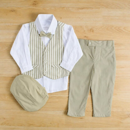 Conjunto Chaleco Rayas Niño Beige