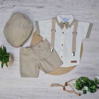 Conjunto Bermuda, Corbatín y Tirantas Beige