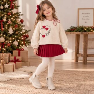 Conjunto Sudadera Corazones y Falda Plisada Bebé