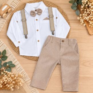 Conjunto Baby Elegante Pana Beige & Blanco