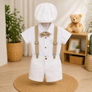 Traje Tirantas Beige y Bermuda Blanca