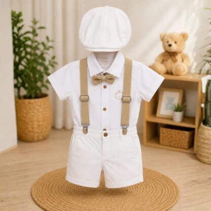 Traje Tirantas Beige y Bermuda Blanca