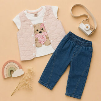 Conjunto Chaleco Osita Rosa & Denim